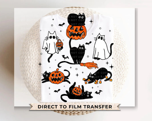 Halloween DTF Transfers, Ready to Press, T-shirt Transfers, Heat Transfer, Direct to Film, Kids, Fall, Autumn, Trendy, Cute Black Ghost Cats