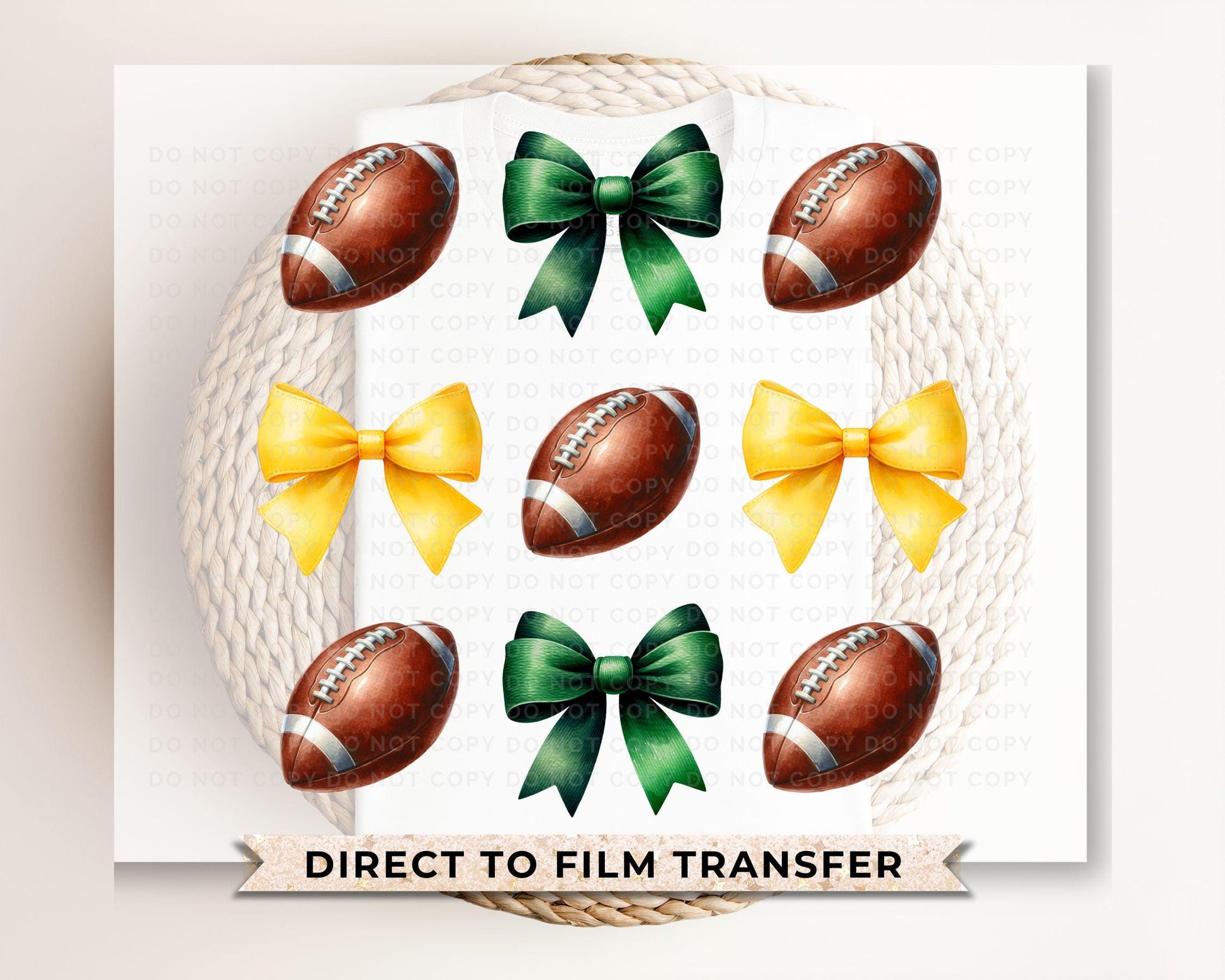 Football DTF Transfers, Ready to Press, T-shirt Transfers, Direct to Film, School Colors, Game Day, Trendy, Football Green and Yellow Bows