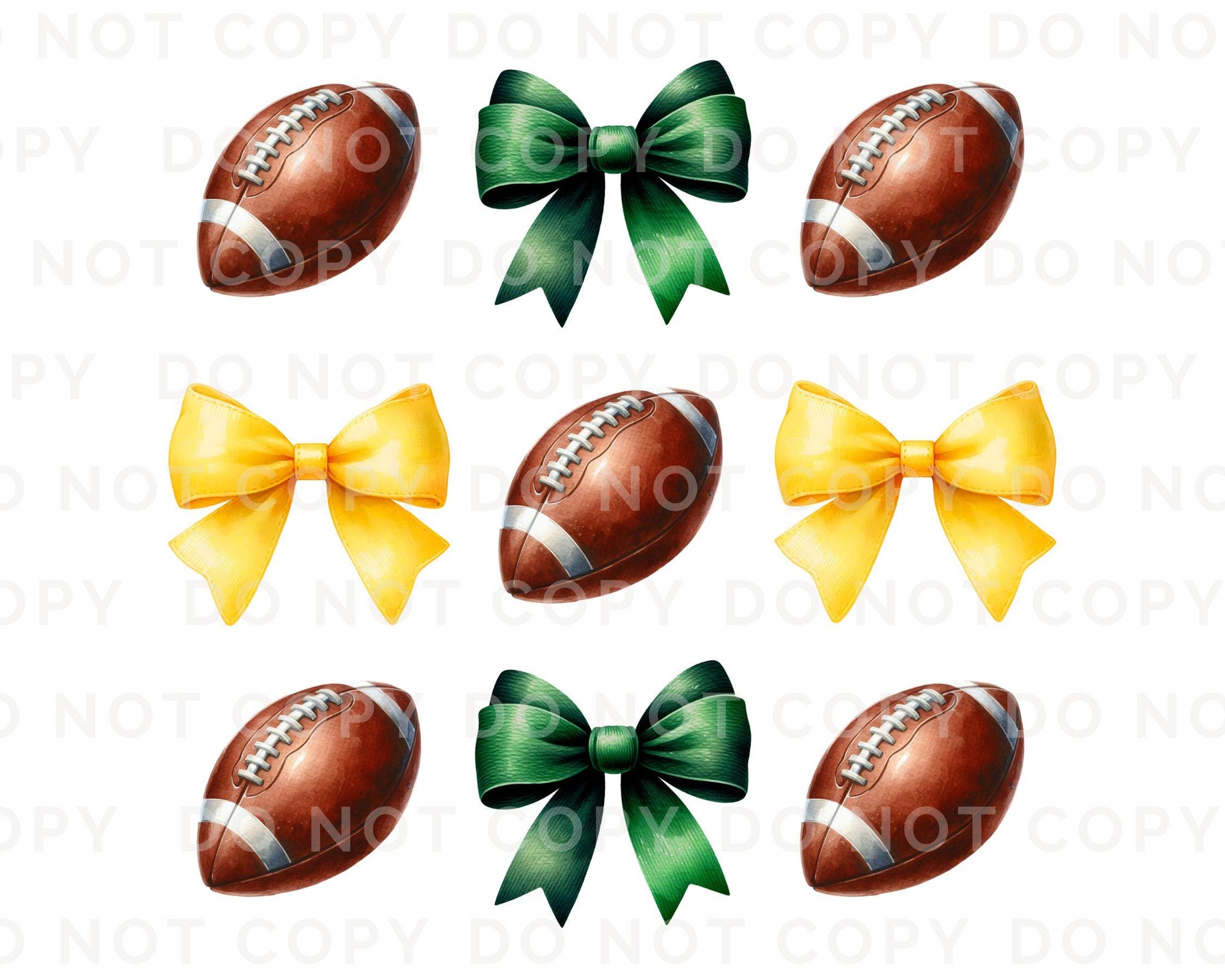 Football DTF Transfers, Ready to Press, T-shirt Transfers, Direct to Film, School Colors, Game Day, Trendy, Football Green and Yellow Bows