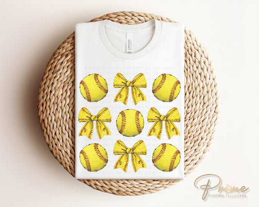 Softball DTF Transfers, Ready to Press, T-shirt Transfers, Heat Transfer, Direct to Film, Sports Mom, Softballs and Bows, Coquette, Trendy