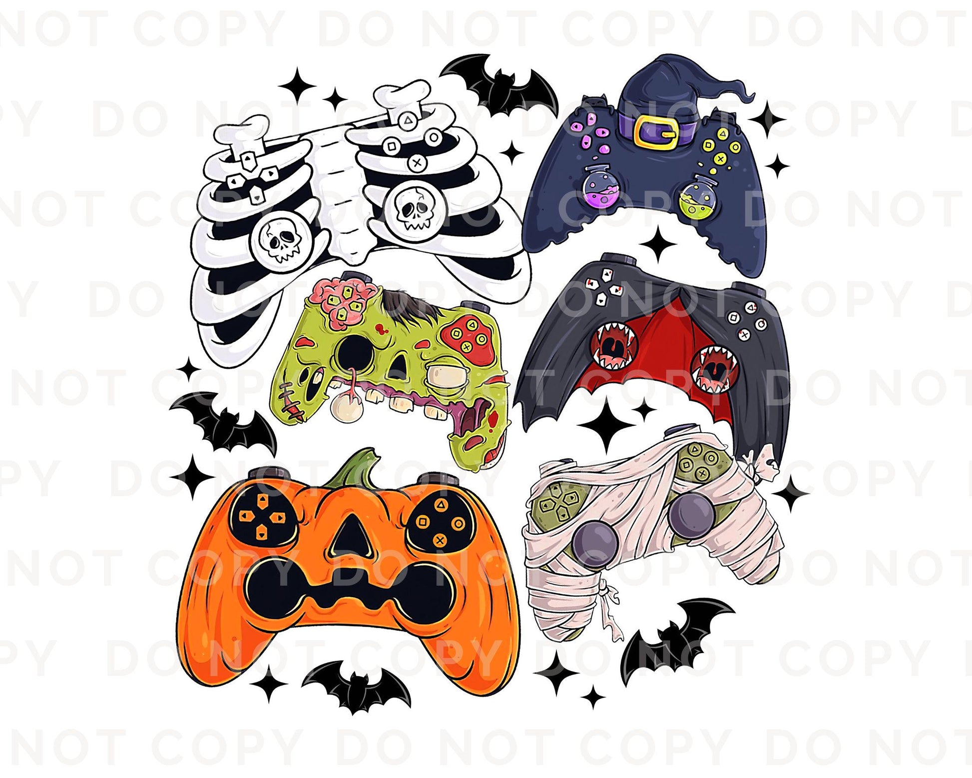 Halloween DTF Transfers, Ready to Press, T-shirt Transfers, Heat Transfer, Direct to Film, Skeleton Zombie, Video Games, Gaming Controller