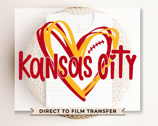 Football DTF Transfers, Ready to Press, T-shirt Transfers, Heat Transfer, Direct to Film, Sports, Full Color, Vintage, Kansas City Football