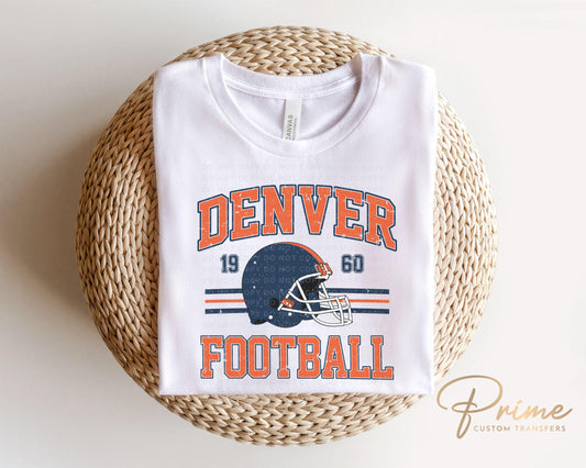 Football DTF Transfers, Ready to Press, T-shirt Transfers, Heat Transfer, Direct to Film, Sports, Full Color, Vintage, Denver Football