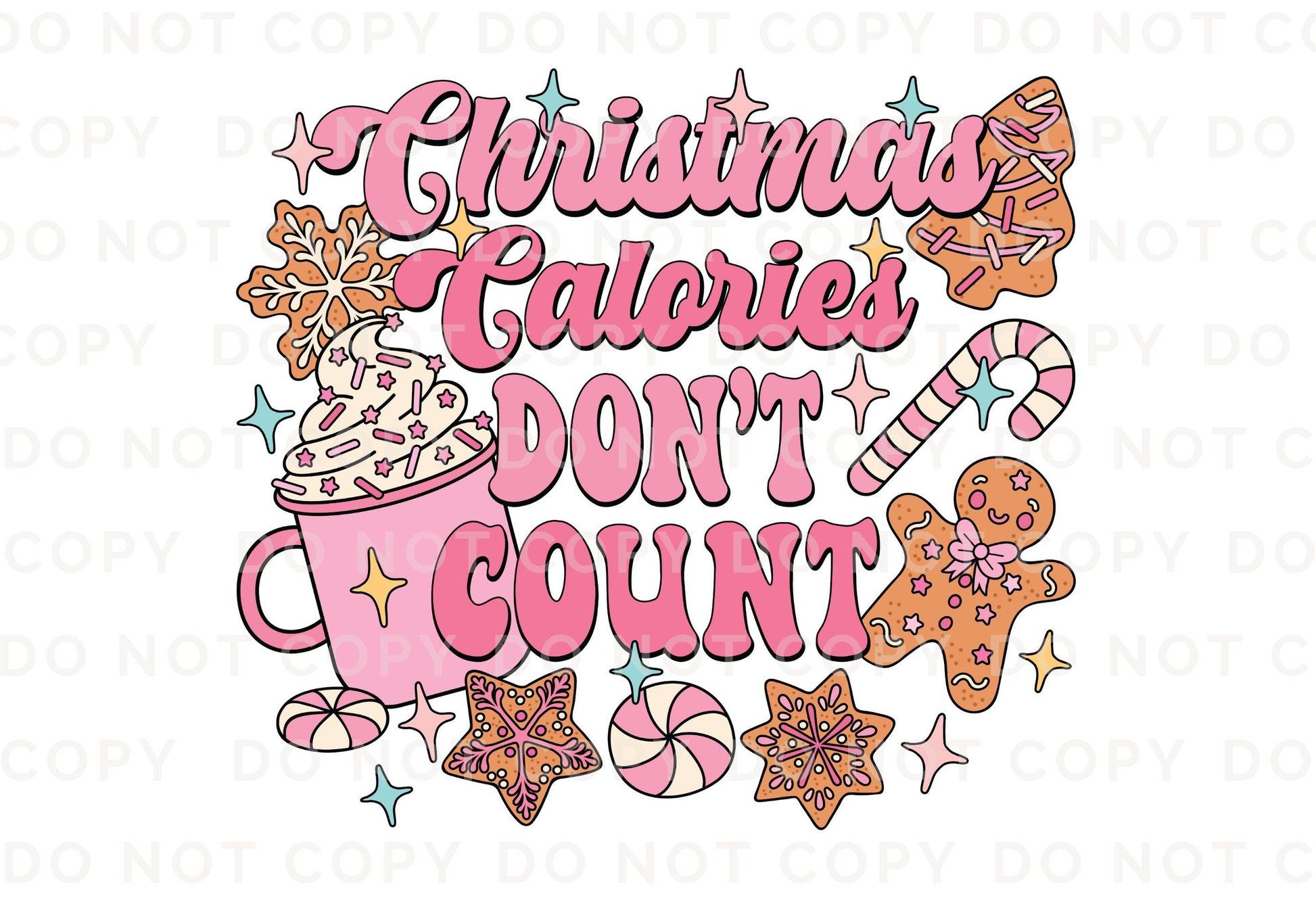 Christmas UV DTF Sticker for Ornaments, Ready to Apply, No Heat Needed, Permanent Adhesive, Waterproof, Decal, Christmas Calories Pink