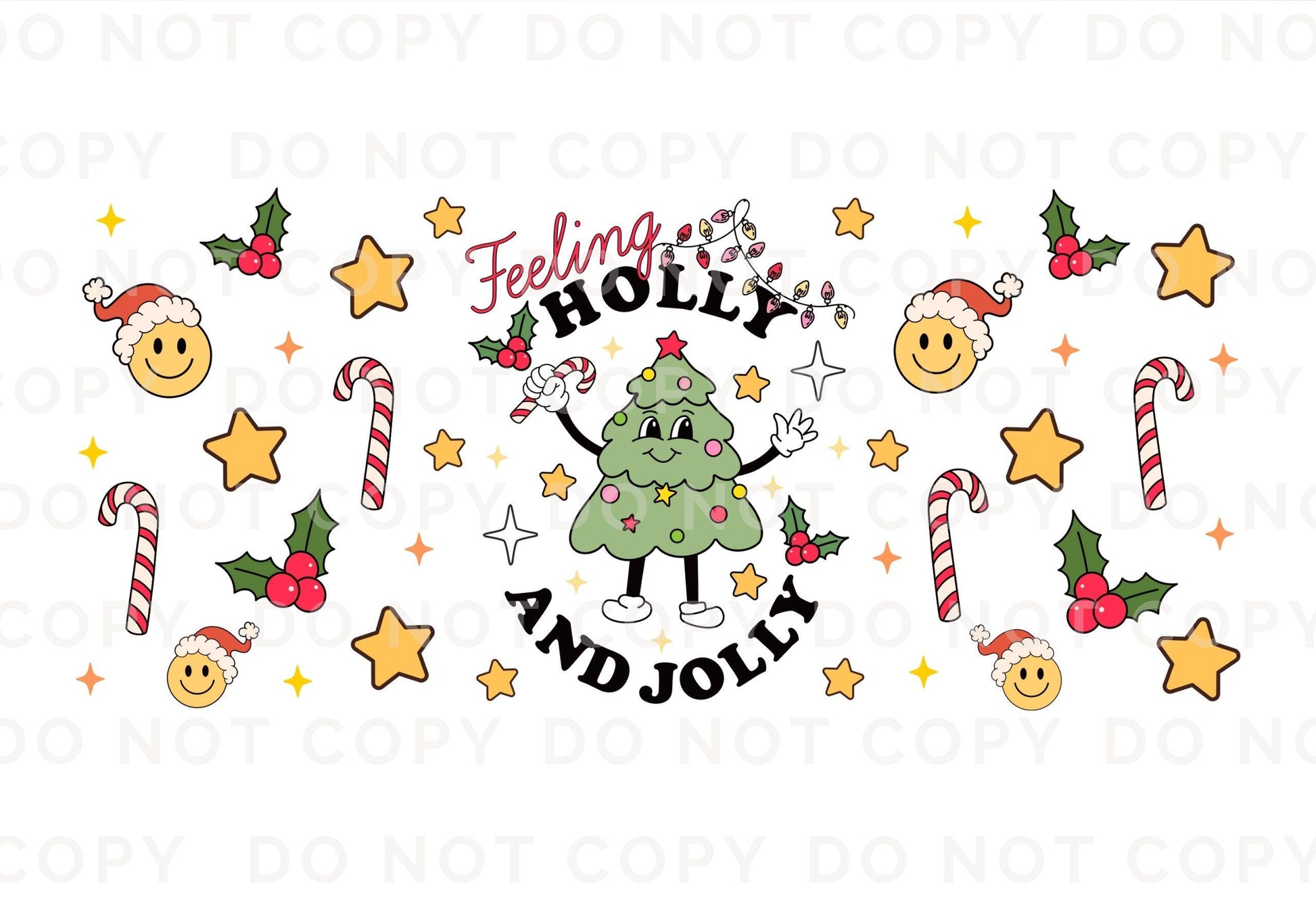 Christmas UV DTF Libbey 16oz Cup Wrap Sticker, Ready to Apply, No Heat, Permanent Adhesive, Waterproof, Glass Can, Tree, Feeling Holly Jolly