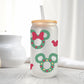 Christmas UV DTF Libbey 16oz Cup Wrap Sticker, Ready to Apply, No Heat, Permanent Adhesive, Waterproof, Glass Can, Christmas Mouse Wreath
