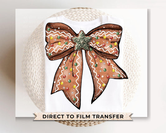 Christmas DTF Transfers, Ready to Press, T-shirt Transfers, Heat Transfer, Direct to Film, Holiday, Coquette, Girly, Candy, Gingerbread Bow