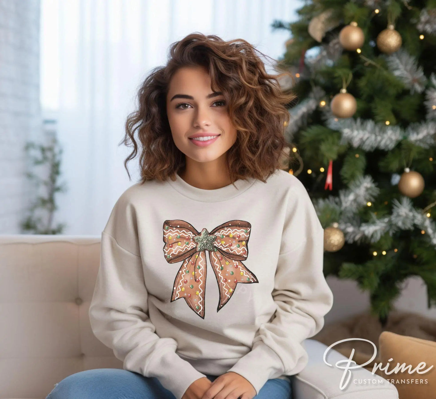 Christmas DTF Transfers, Ready to Press, T-shirt Transfers, Heat Transfer, Direct to Film, Holiday, Coquette, Girly, Candy, Gingerbread Bow