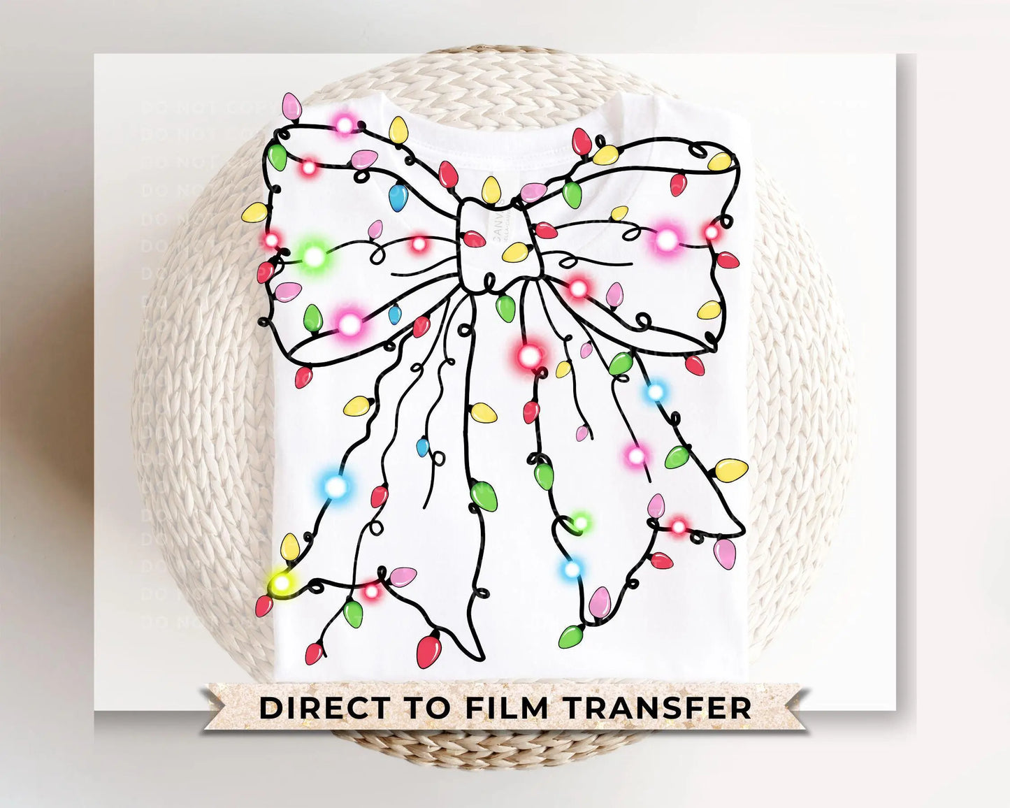 Christmas DTF Transfers, Ready to Press, T-shirt Transfers, Heat Transfer, Direct to Film, Holiday, Girly, Coquette Christmas Light Bow