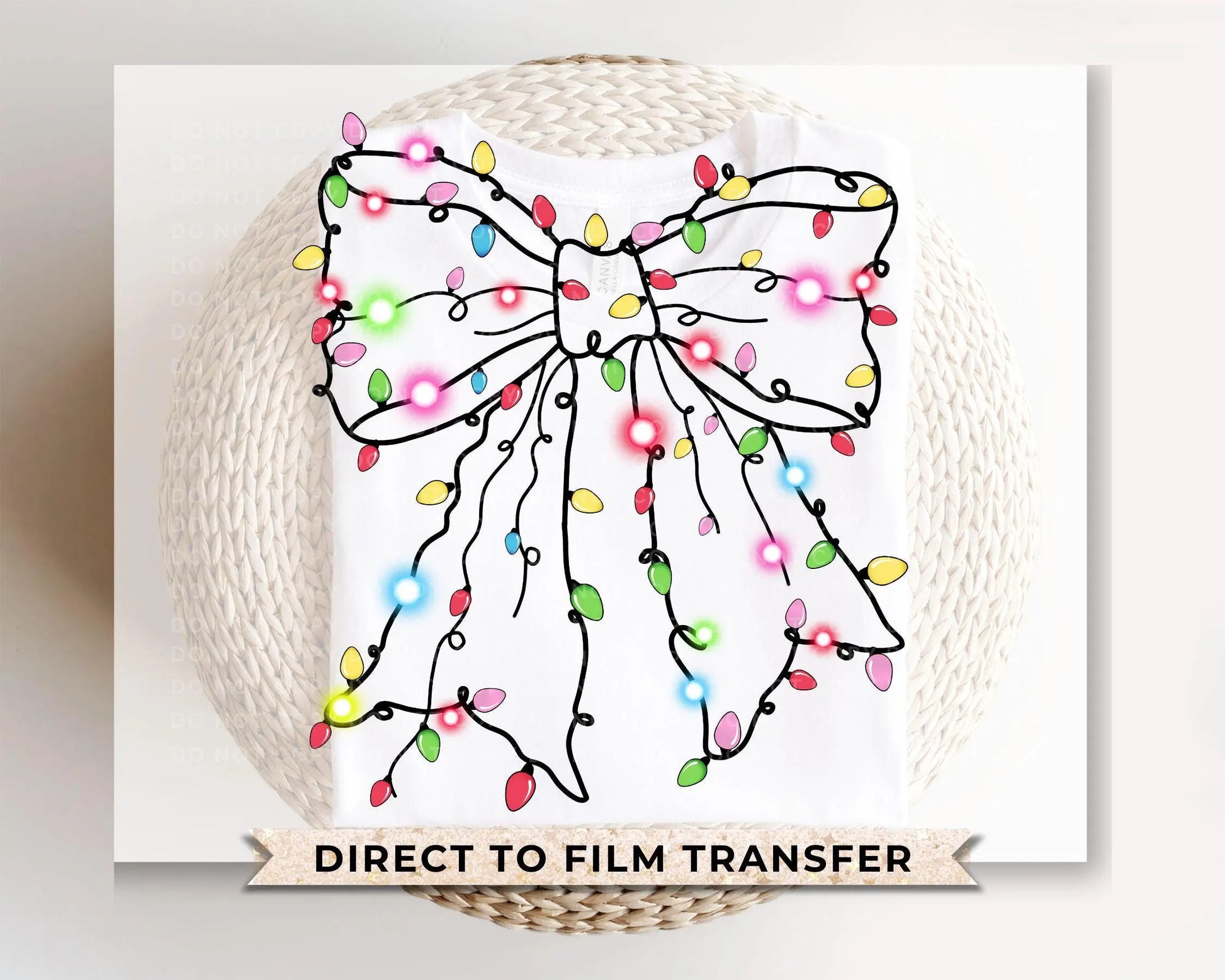 Christmas DTF Transfers, Ready to Press, T-shirt Transfers, Heat Transfer, Direct to Film, Holiday, Girly, Coquette Christmas Light Bow