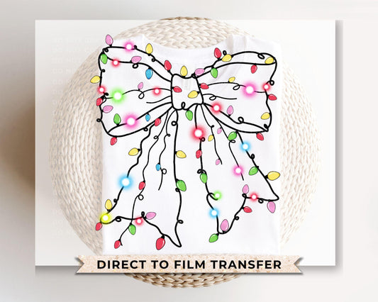 Christmas DTF Transfers, Ready to Press, T-shirt Transfers, Heat Transfer, Direct to Film, Holiday, Girly, Coquette Christmas Light Bow