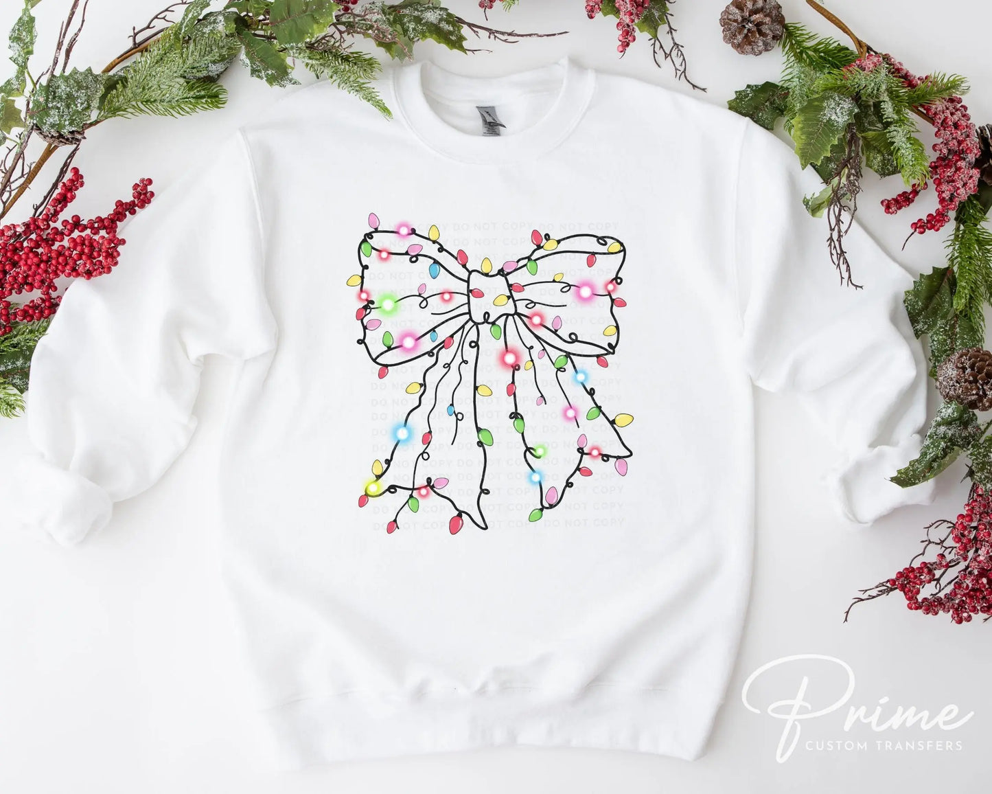 Christmas DTF Transfers, Ready to Press, T-shirt Transfers, Heat Transfer, Direct to Film, Holiday, Girly, Coquette Christmas Light Bow