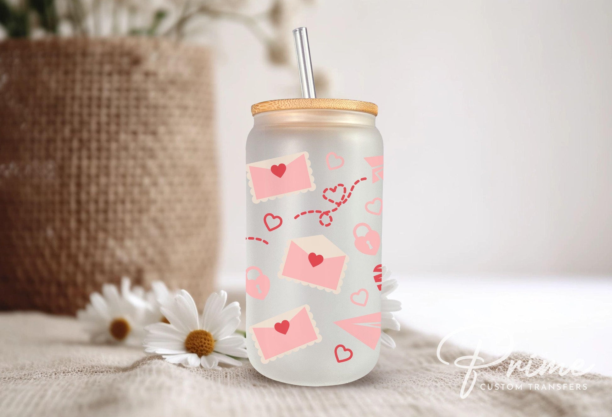 Valentine's Day UV DTF Libbey 16oz Cup Wrap Sticker, Ready to Apply, No Heat, Permanent Adhesive, Waterproof, Glass Can, Cute Love Letters