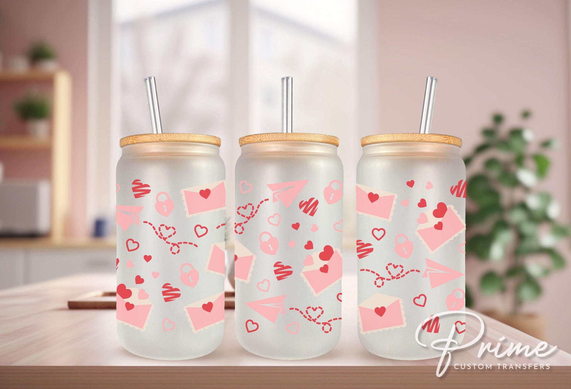 Valentine's Day UV DTF Libbey 16oz Cup Wrap Sticker, Ready to Apply, No Heat, Permanent Adhesive, Waterproof, Glass Can, Cute Love Letters