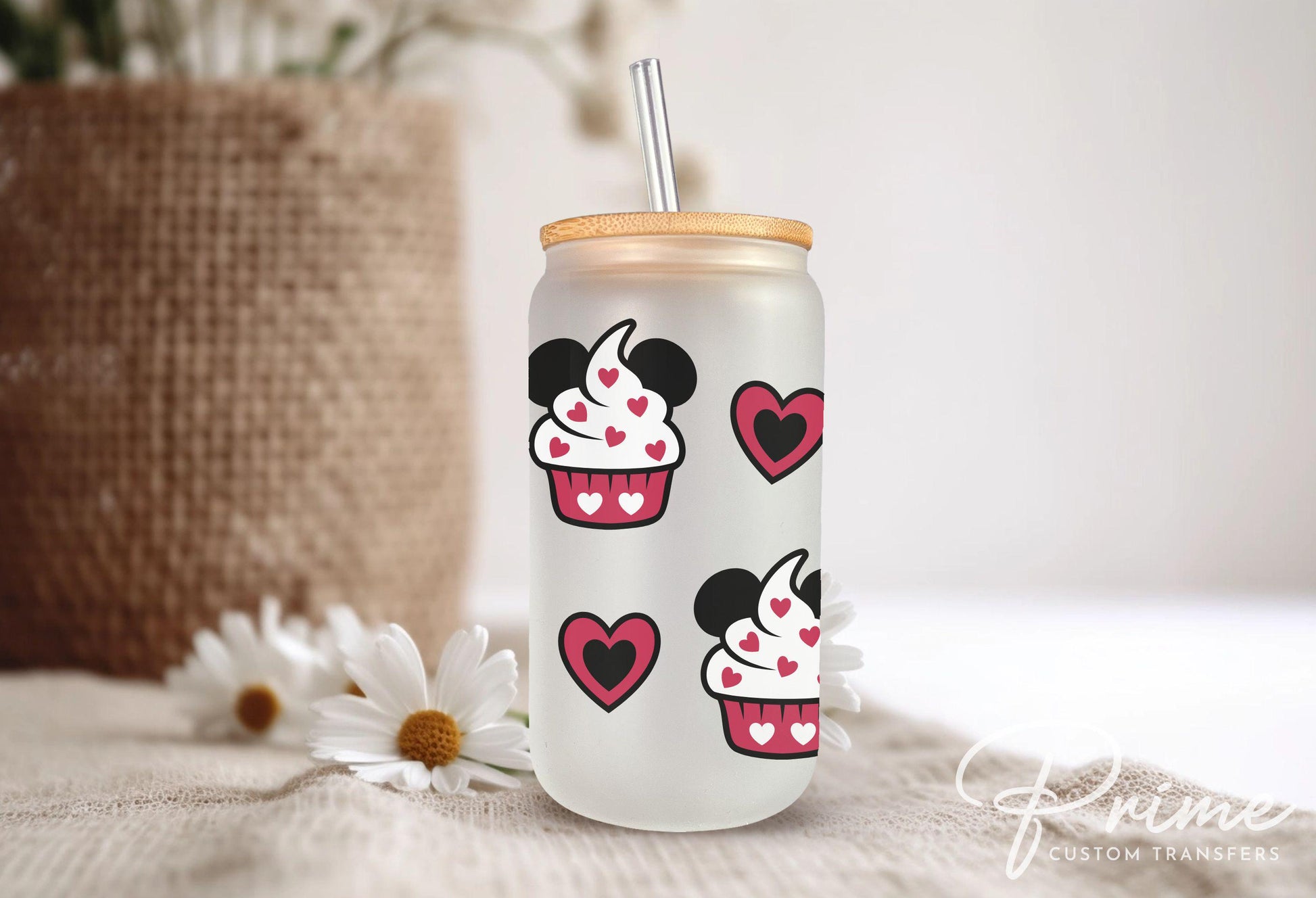 Valentine's Day UV DTF Libbey 16oz Cup Wrap Sticker, Ready to Apply, No Heat, Permanent Adhesive, Waterproof, Glass Can, Love, Cupcakes