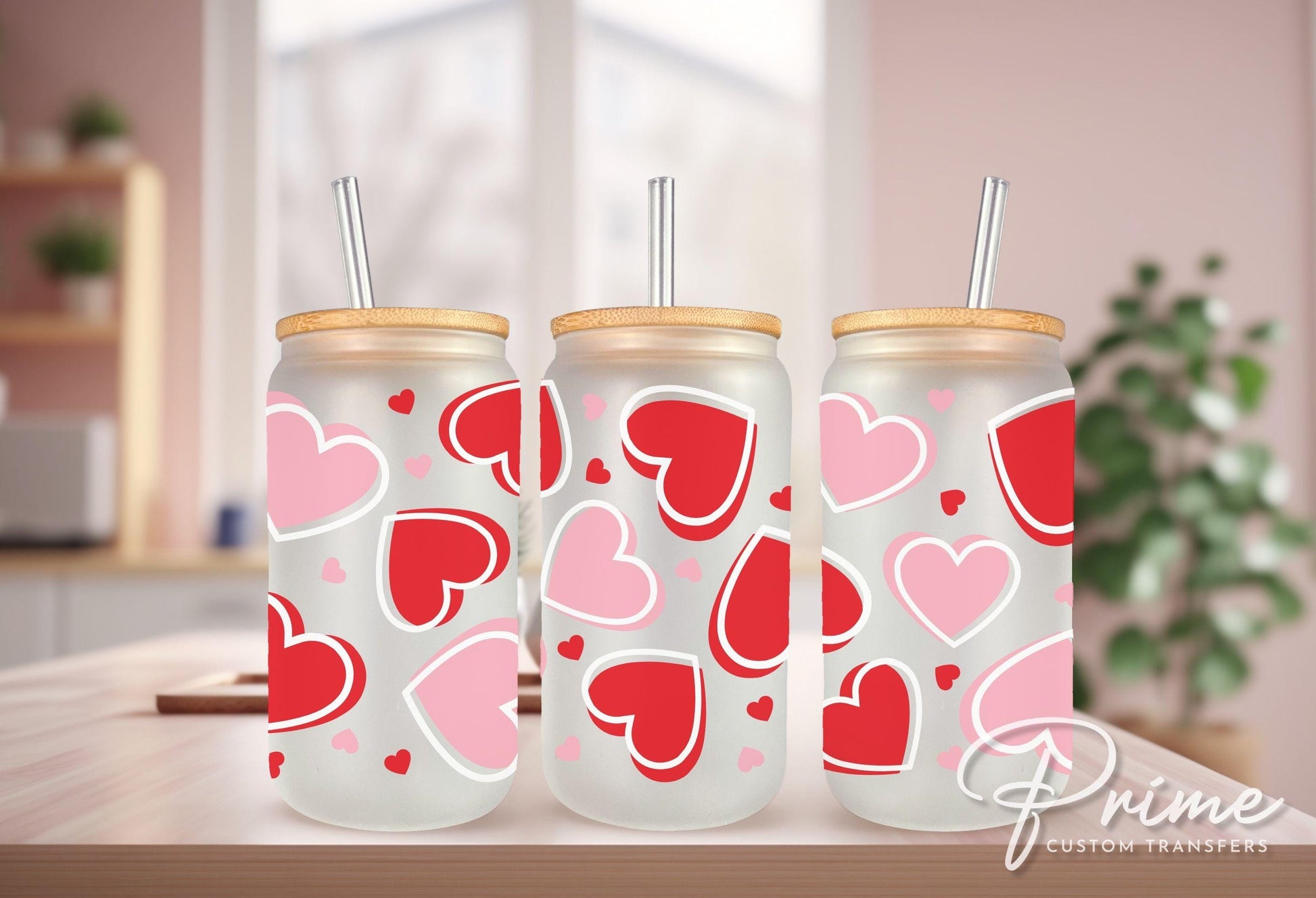 Valentine's Day UV DTF Libbey 16oz Cup Wrap Sticker, Ready to Apply, No Heat, Permanent Adhesive, Waterproof, Glass Can, Love, Cute Hearts