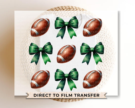 Football DTF Transfers, Ready to Press, T-shirt Transfers, Direct to Film, School Colors, Sports Mom, Game Day, Trendy, Football Green Bows