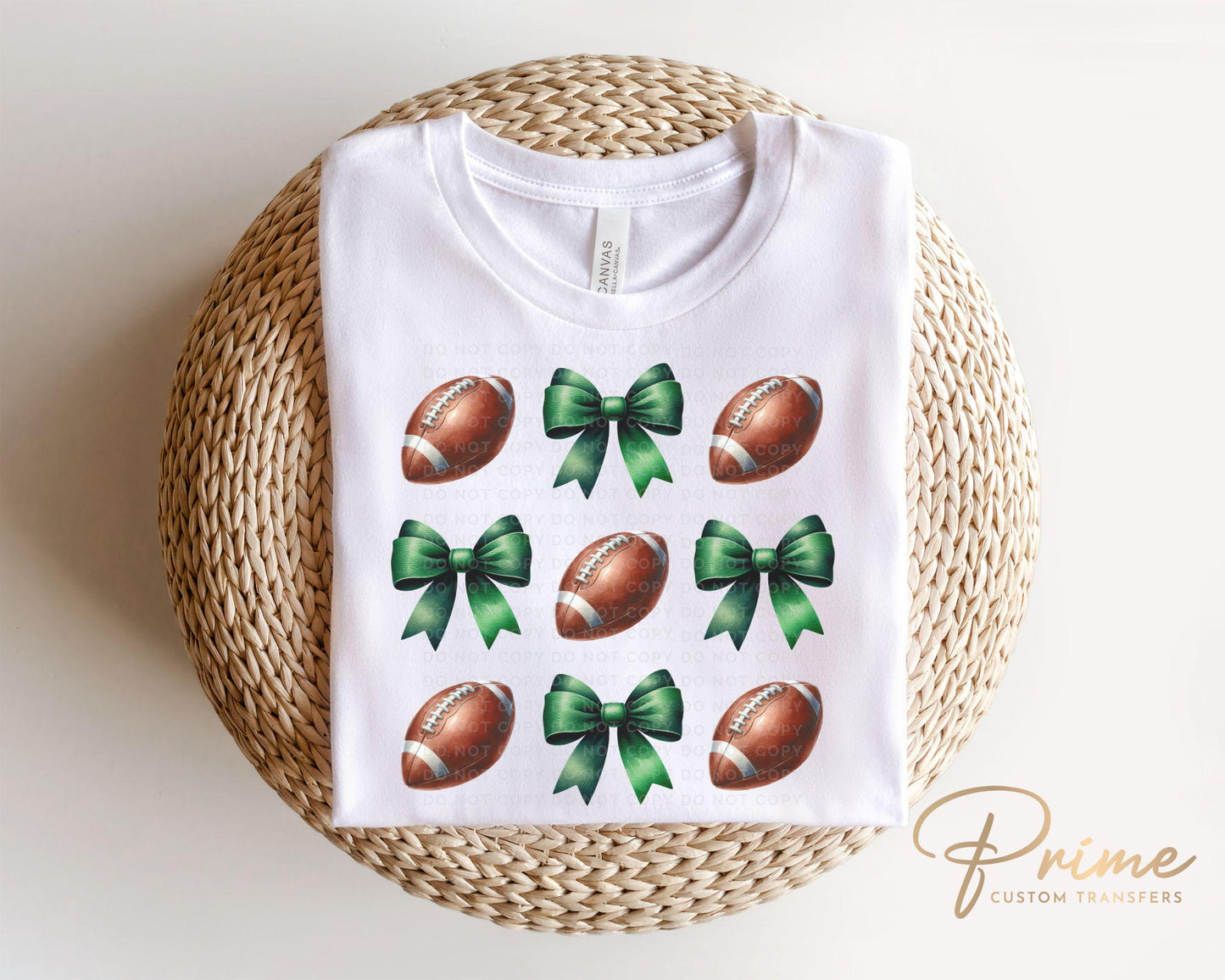 Football DTF Transfers, Ready to Press, T-shirt Transfers, Direct to Film, School Colors, Sports Mom, Game Day, Trendy, Football Green Bows