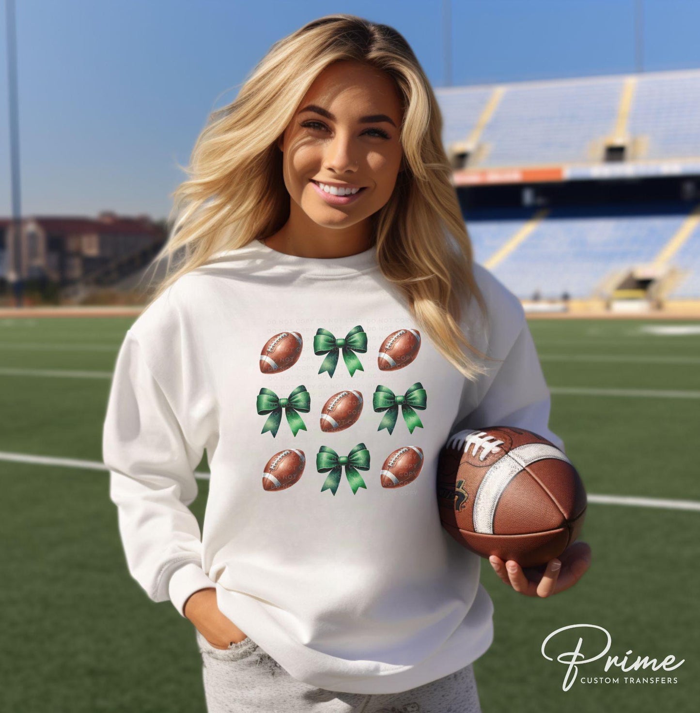 Football DTF Transfers, Ready to Press, T-shirt Transfers, Direct to Film, School Colors, Sports Mom, Game Day, Trendy, Football Green Bows