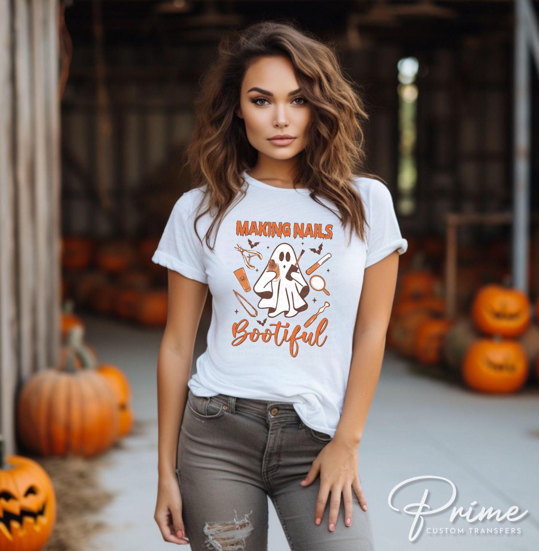 Halloween DTF Transfers, Ready to Press, T-shirt Transfers, Heat Transfer, Direct to Film, Salon, Nail Tech, Manicure, Making Nails Bootiful