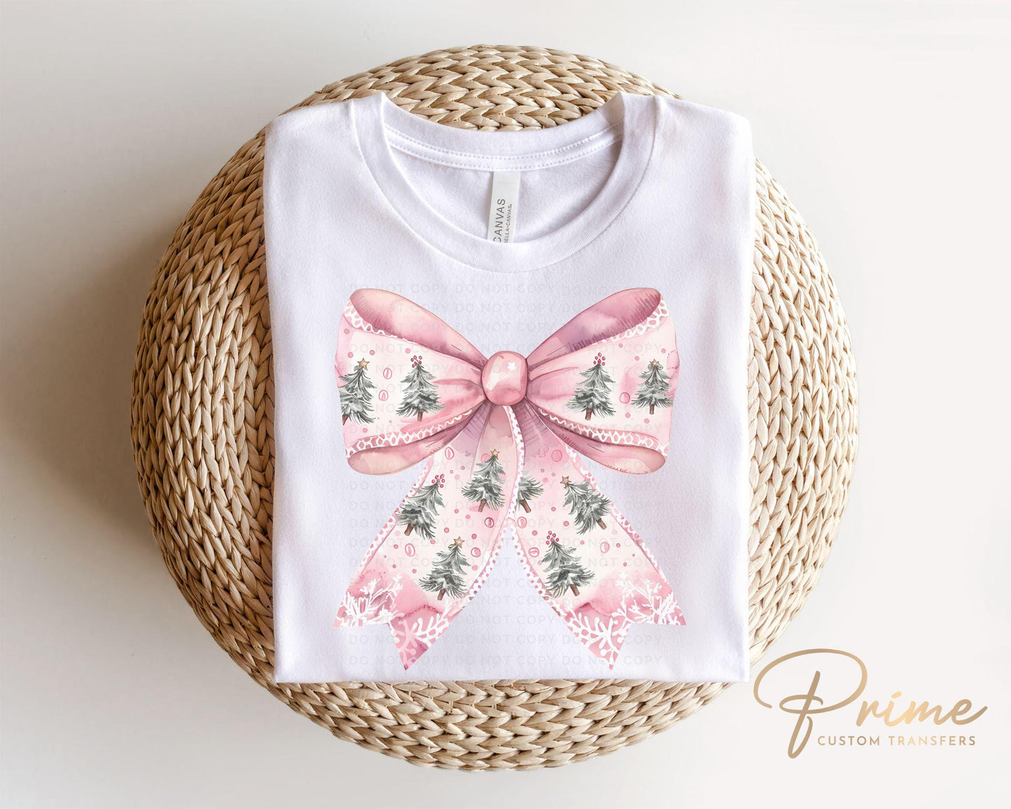 Christmas DTF Transfers, Ready to Press, T-shirt Transfers, Heat Transfer, Direct to Film, Holiday, Coquette Pink Christmas Tree Bow