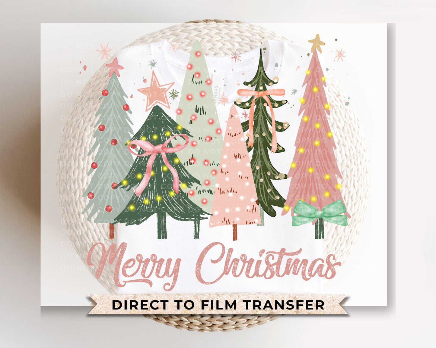 Christmas DTF Transfers, Ready to Press, T-shirt Transfers, Heat Transfer, Direct to Film, Holiday, Hand Drawn, Coquette Christmas Trees