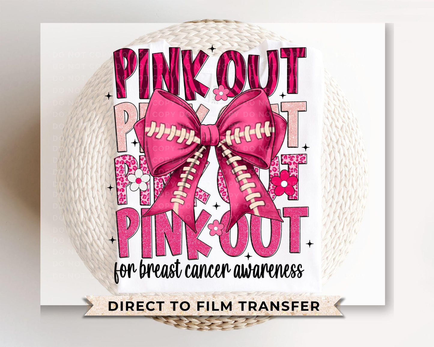 Breast Cancer DTF Transfers, Ready to Press, T-shirt Transfers, Heat Transfer, Direct to Film, Fight, Ribbon, Pink Bow, Football Pink Out