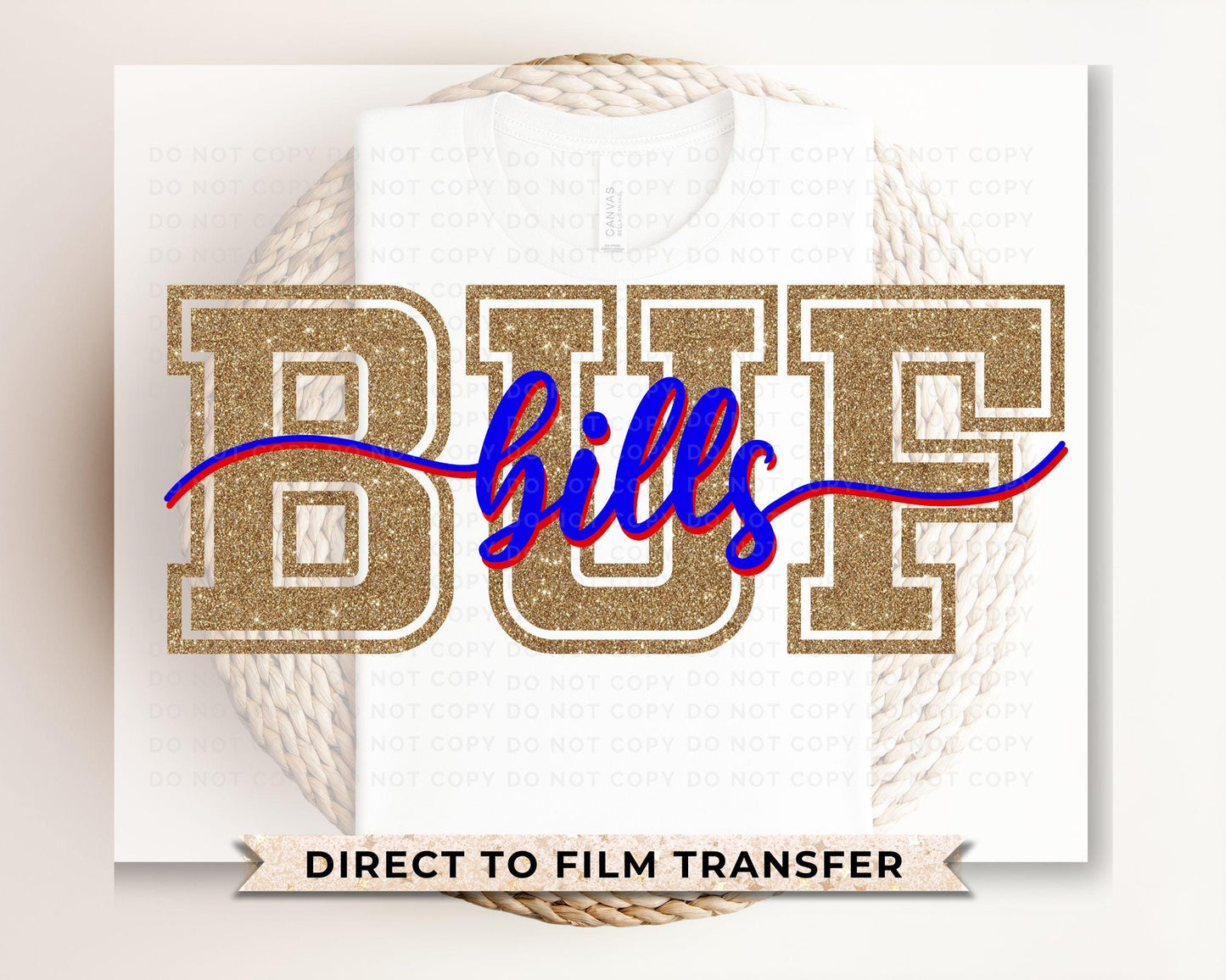 Football DTF Transfers, Ready to Press, T-shirt Transfer, Heat Transfer, Direct to Film, Sports, Vintage, FAUX Glitter, New York Buffalo Fan