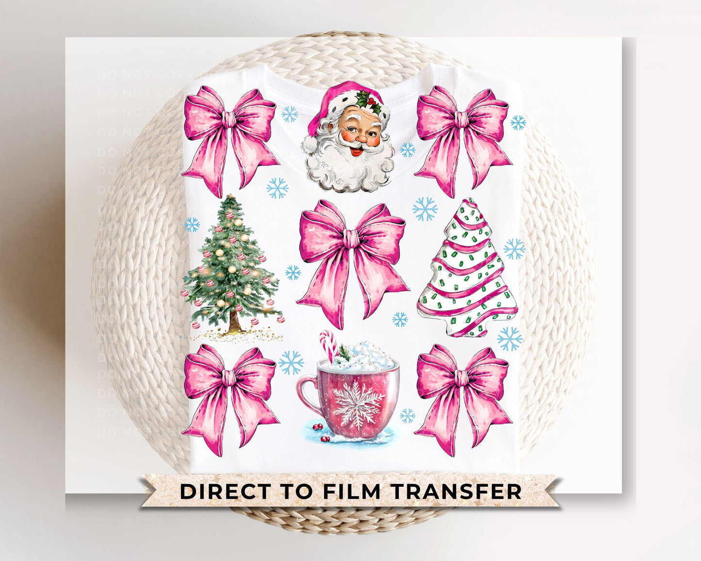 Christmas DTF Transfers, Ready to Press, T-shirt Transfer, Heat Transfer, Direct to Film, Holiday, Santa, Christmas Tree Cake Pink Coquette