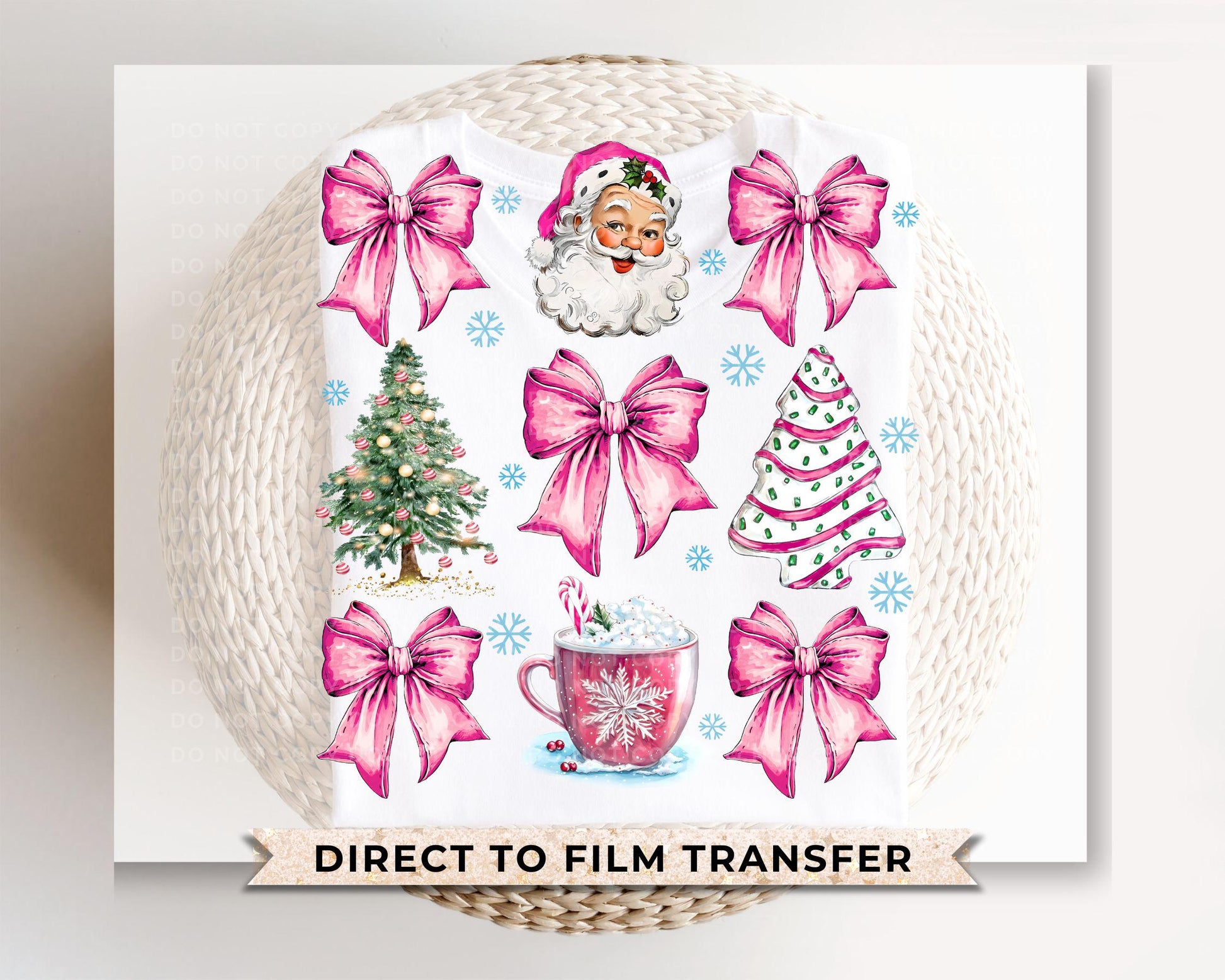 Christmas DTF Transfers, Ready to Press, T-shirt Transfer, Heat Transfer, Direct to Film, Holiday, Santa, Christmas Tree Cake Pink Coquette