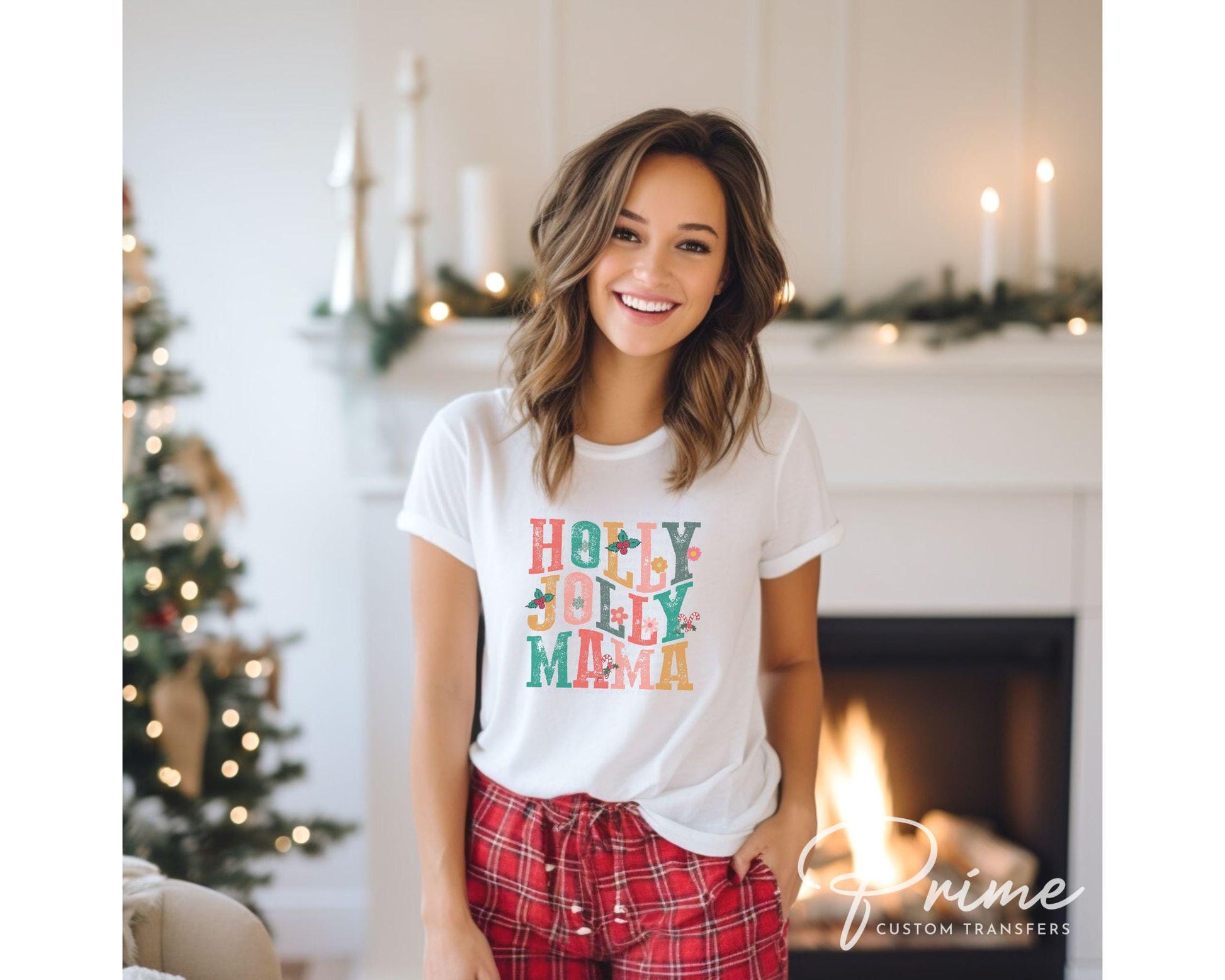 Christmas DTF Transfers, Ready to Press, T-shirt Transfers, Heat Transfer, Direct to Film, Holiday, Mother, Mom Tshirt DTF, Holly Jolly Mama