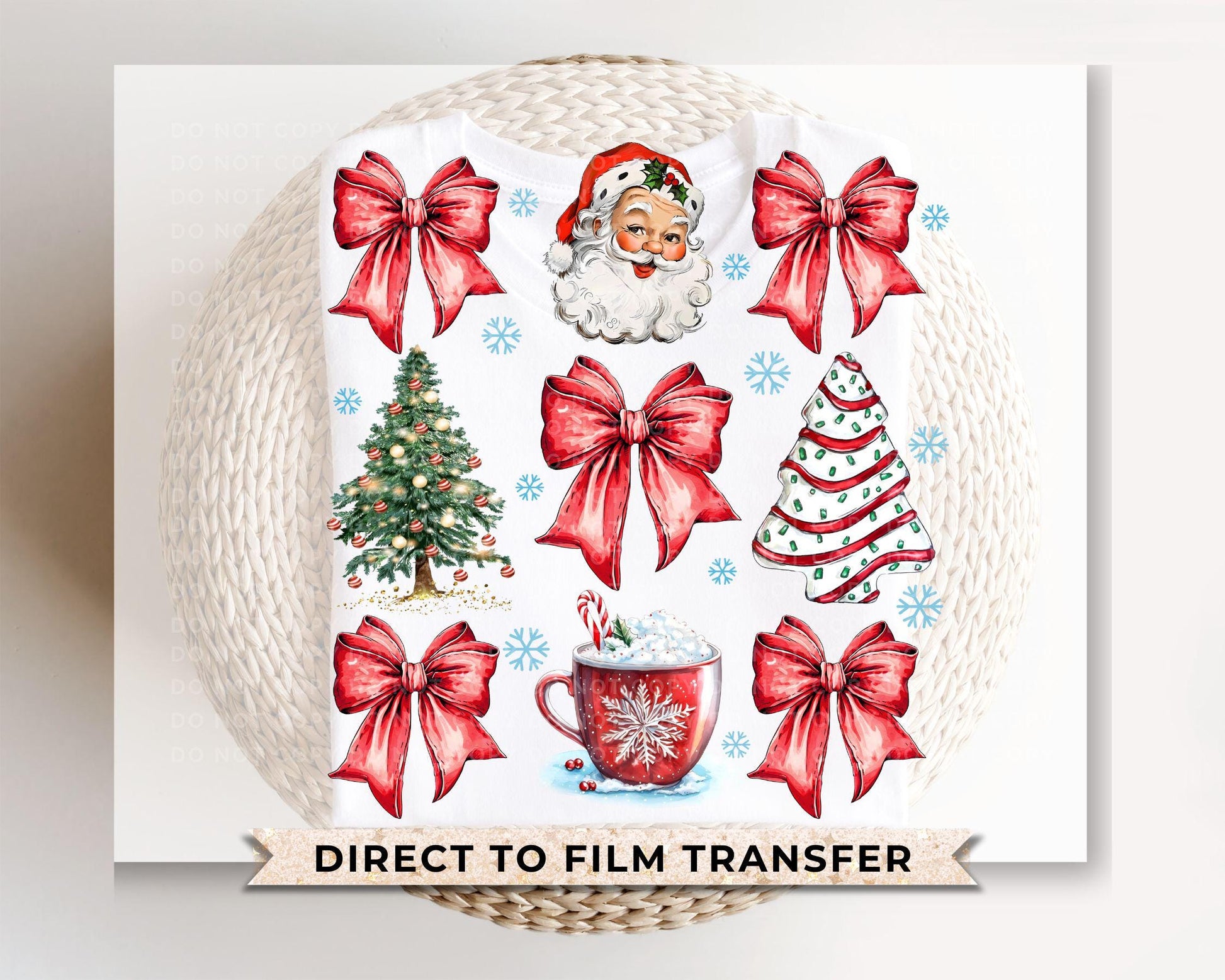 Christmas DTF Transfers, Ready to Press, T-shirt Transfer, Heat Transfer, Direct to Film, Holiday, Santa Claus, Christmas Tree Cake Coquette