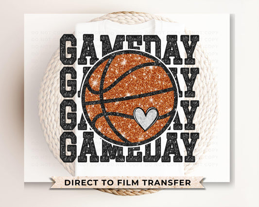 Basketball DTF Transfers, Ready to Press, T-shirt Transfers, Heat Transfer, Direct to Film, Sports Mom, Faux Glitter Sequin Game Day