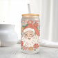 Christmas UV DTF Libbey 16oz Cup Wrap Sticker, Ready to Ship, rts, Direct to Film, Glass Can, Permanent, Holiday, Flowers, Boho Santa Claus