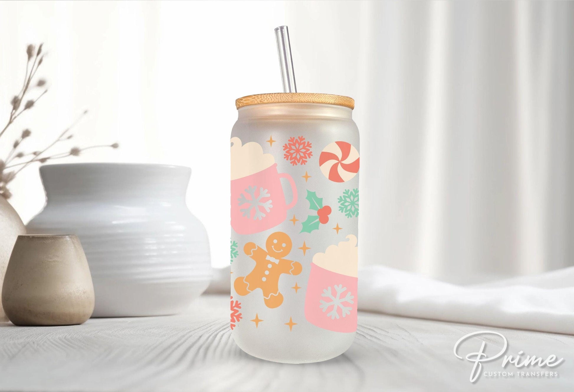 Christmas UV DTF Libbey 16oz Cup Wrap Sticker, Ready to Apply, No Heat, Permanent Adhesive, Waterproof, Glass Can, Cookie, Holiday Sweets