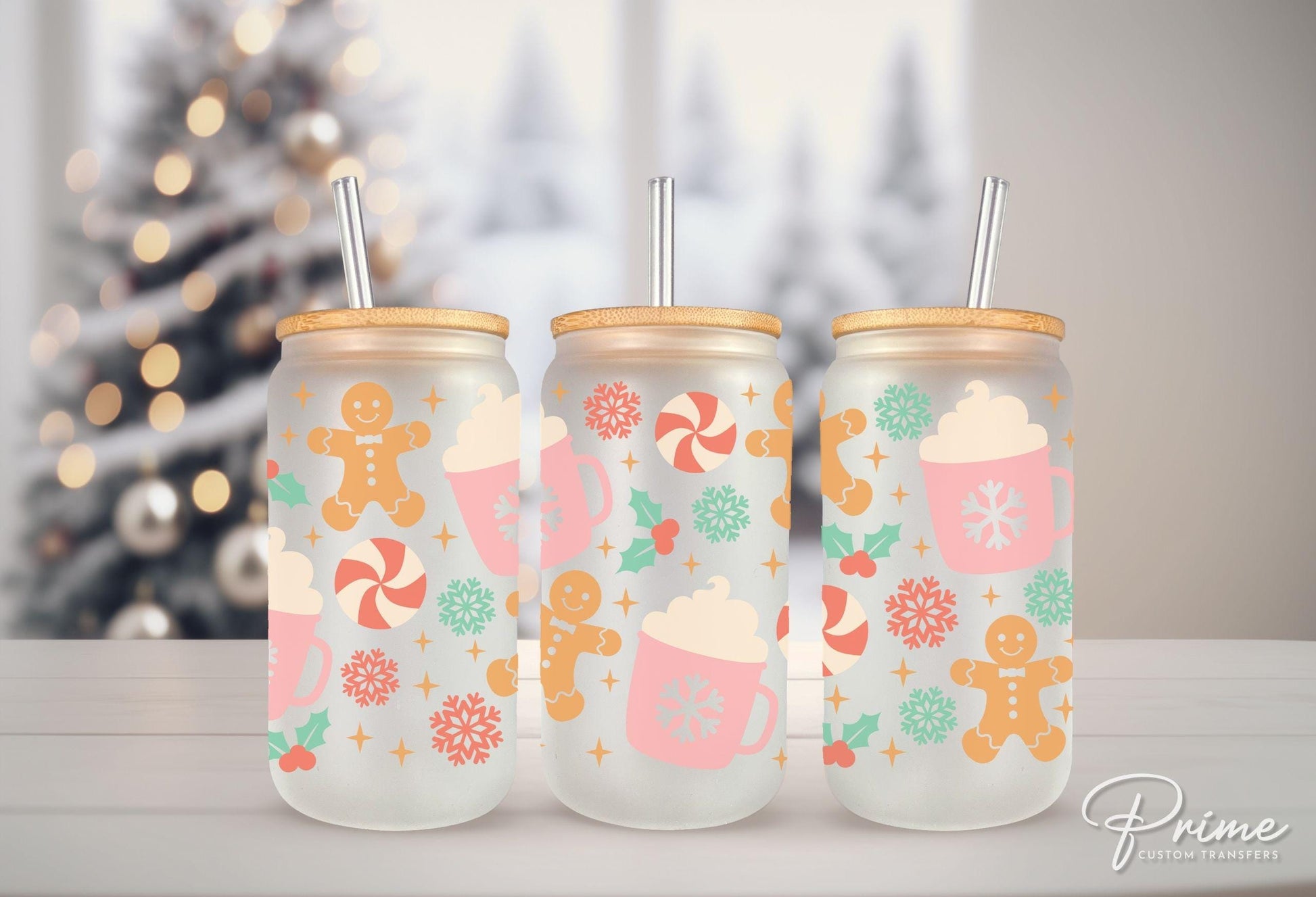 Christmas UV DTF Libbey 16oz Cup Wrap Sticker, Ready to Apply, No Heat, Permanent Adhesive, Waterproof, Glass Can, Cookie, Holiday Sweets