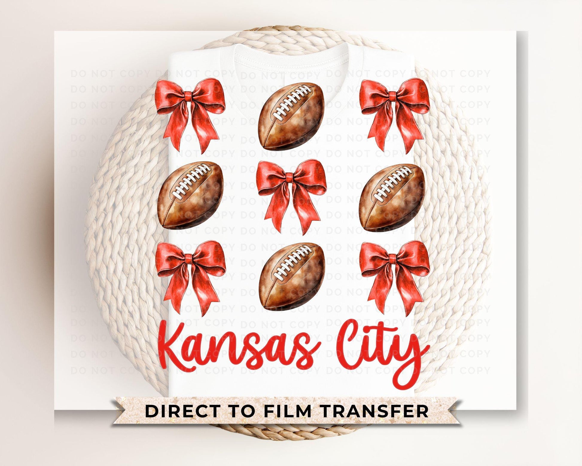 Football DTF Transfers, Ready to Press, T-shirt Transfers, Heat Transfer, Direct to Film, Sports, Kansas City Missouri, Coquette Bow, Trendy