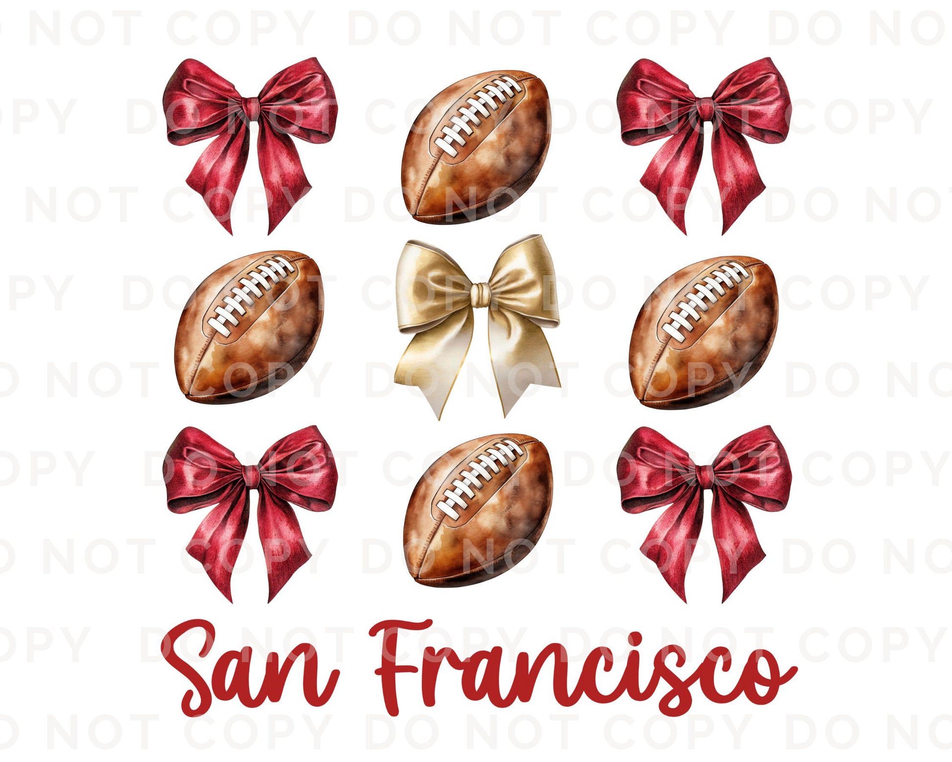 Football DTF Transfers, Ready to Press, T-shirt Transfers, Heat Transfer, Direct to Film, California, San Francisco Coquette Bow, Red Gold