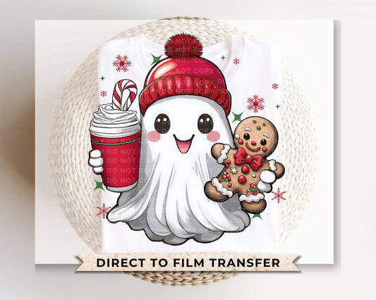 Christmas DTF Transfers, Ready to Press, T-shirt Transfers, Heat Transfer, Direct to Film, Holiday, Kid, Ice Coffee, Cute Boojee Ghost