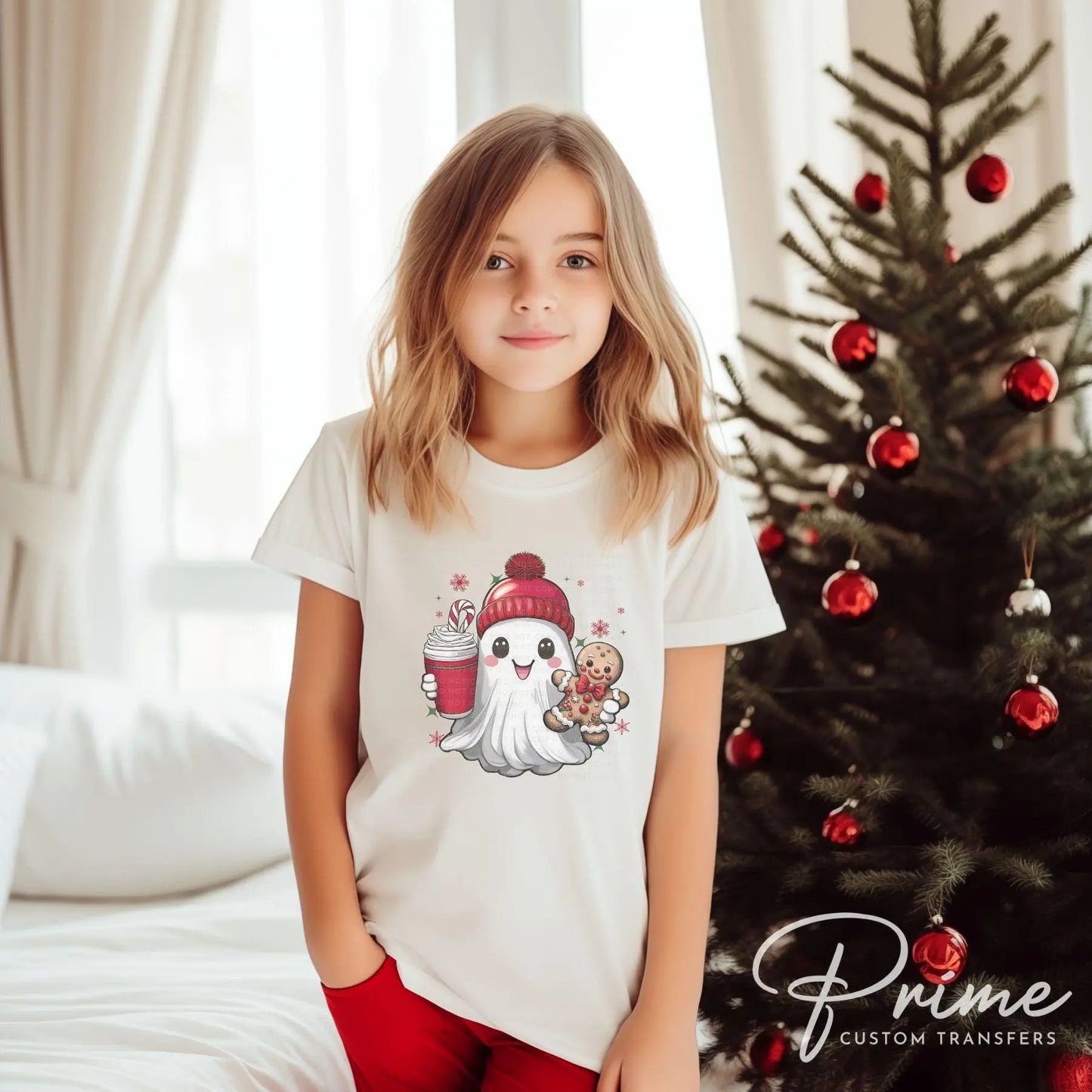 Christmas DTF Transfers, Ready to Press, T-shirt Transfers, Heat Transfer, Direct to Film, Holiday, Kid, Ice Coffee, Cute Boojee Ghost