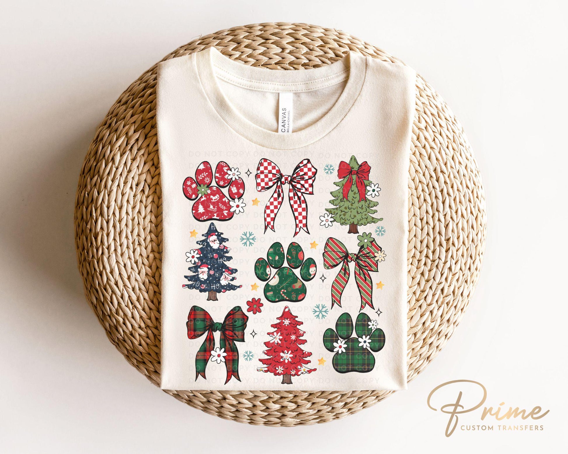 Christmas DTF Transfers, Ready to Press, T-shirt, Custom, Heat Transfer, Direct to Film, Christmas, Pet Lover, Bows, Paws, Coquette Dog Mama