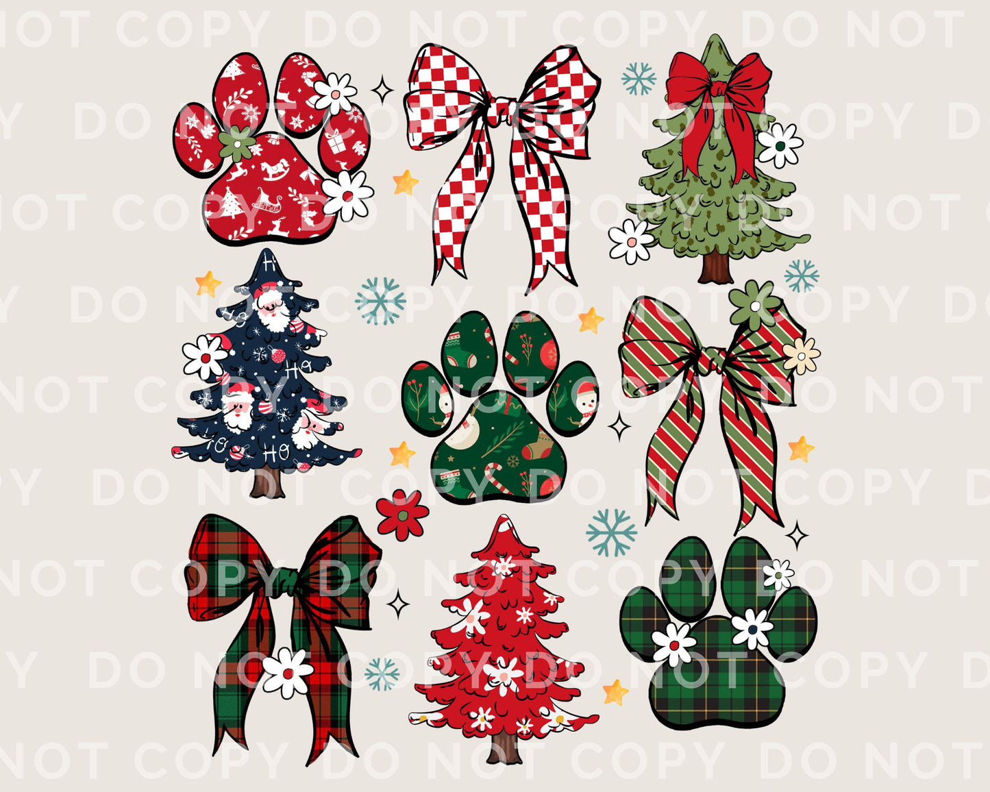 Christmas DTF Transfers, Ready to Press, T-shirt, Custom, Heat Transfer, Direct to Film, Christmas, Pet Lover, Bows, Paws, Coquette Dog Mama