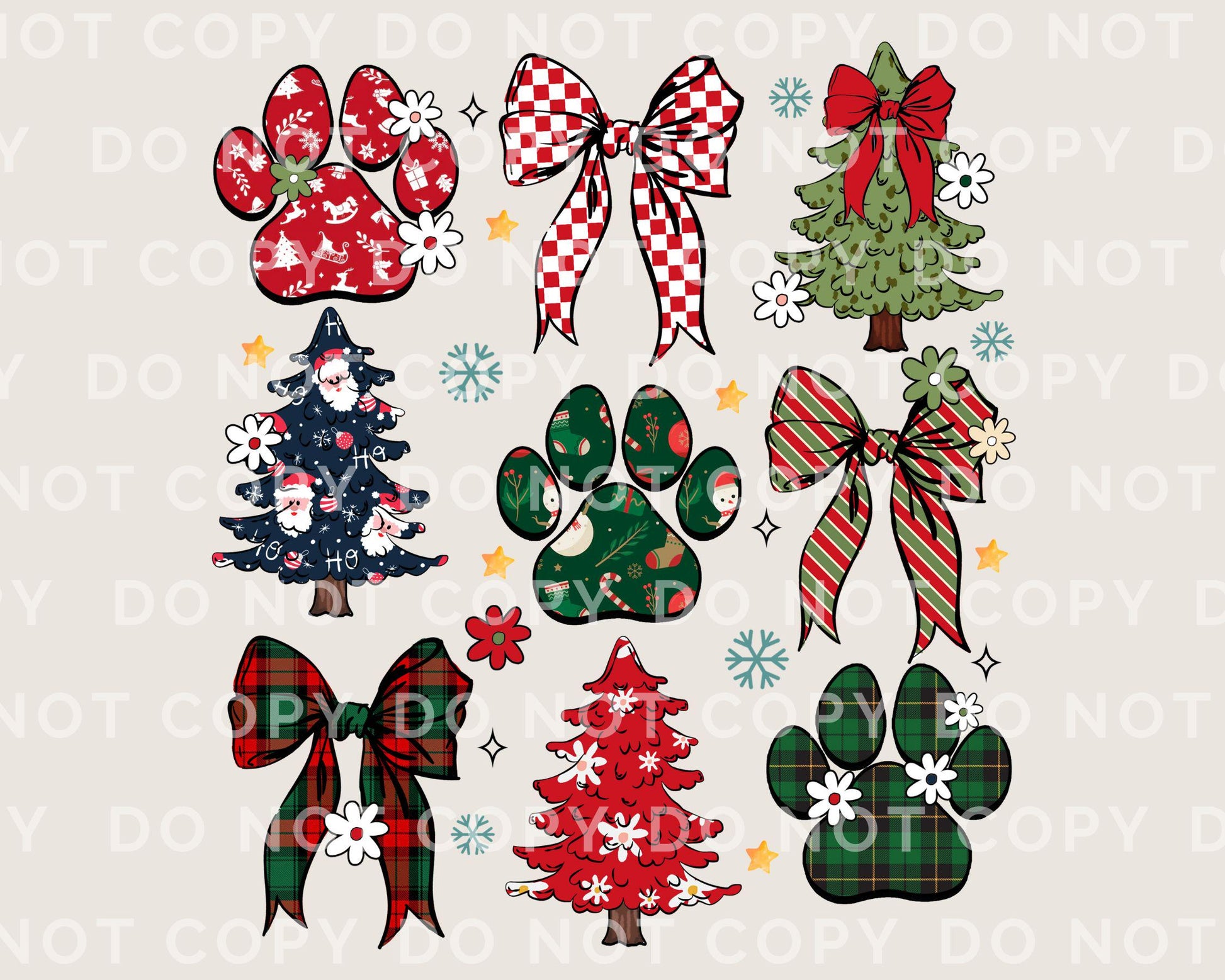 Christmas DTF Transfers, Ready to Press, T-shirt, Custom, Heat Transfer, Direct to Film, Christmas, Pet Lover, Bows, Paws, Coquette Dog Mama