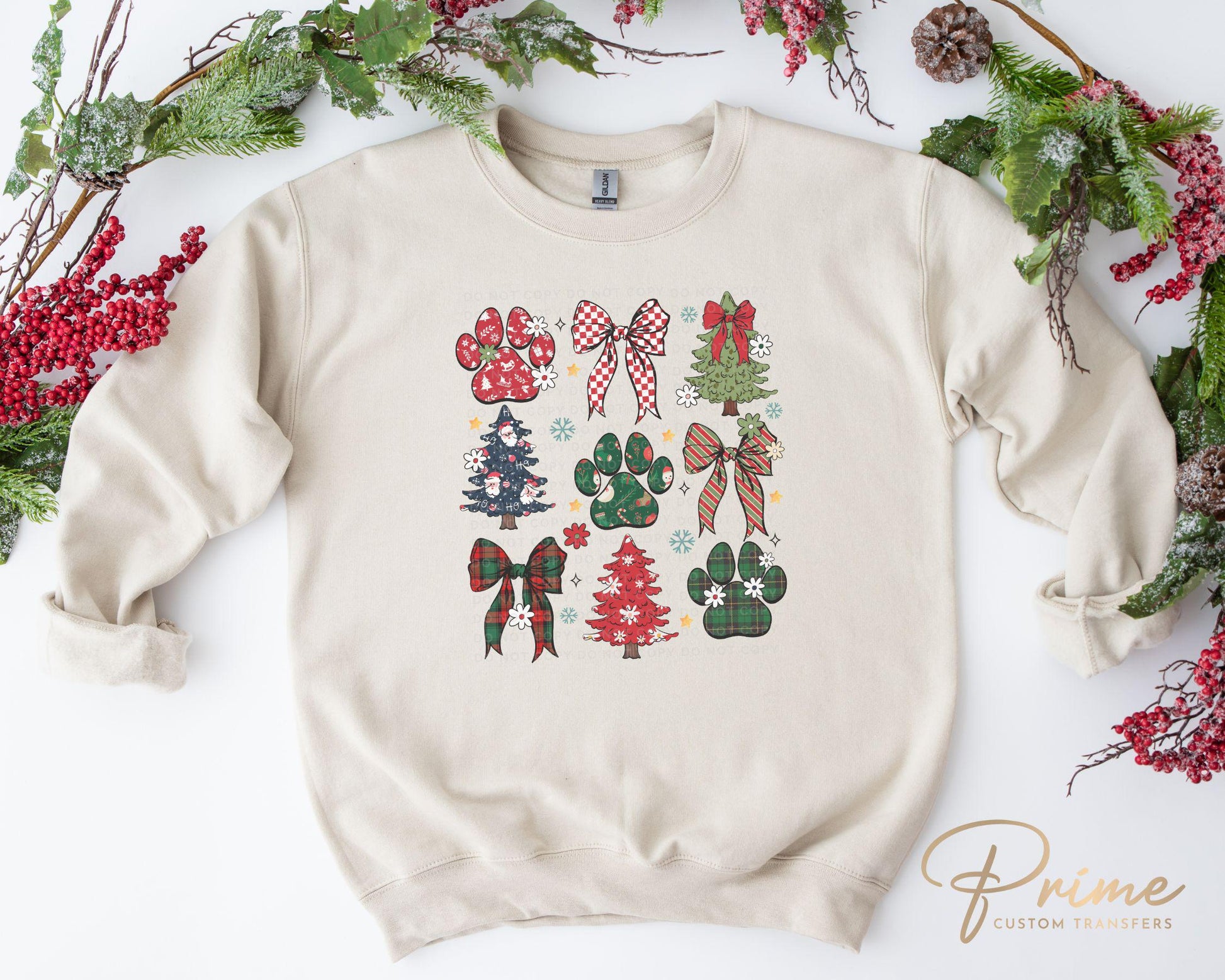 Christmas DTF Transfers, Ready to Press, T-shirt, Custom, Heat Transfer, Direct to Film, Christmas, Pet Lover, Bows, Paws, Coquette Dog Mama