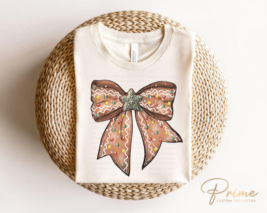 Christmas DTF Transfers, Ready to Press, T-shirt Transfers, Heat Transfer, Direct to Film, Holiday, Coquette, Girly, Candy, Gingerbread Bow