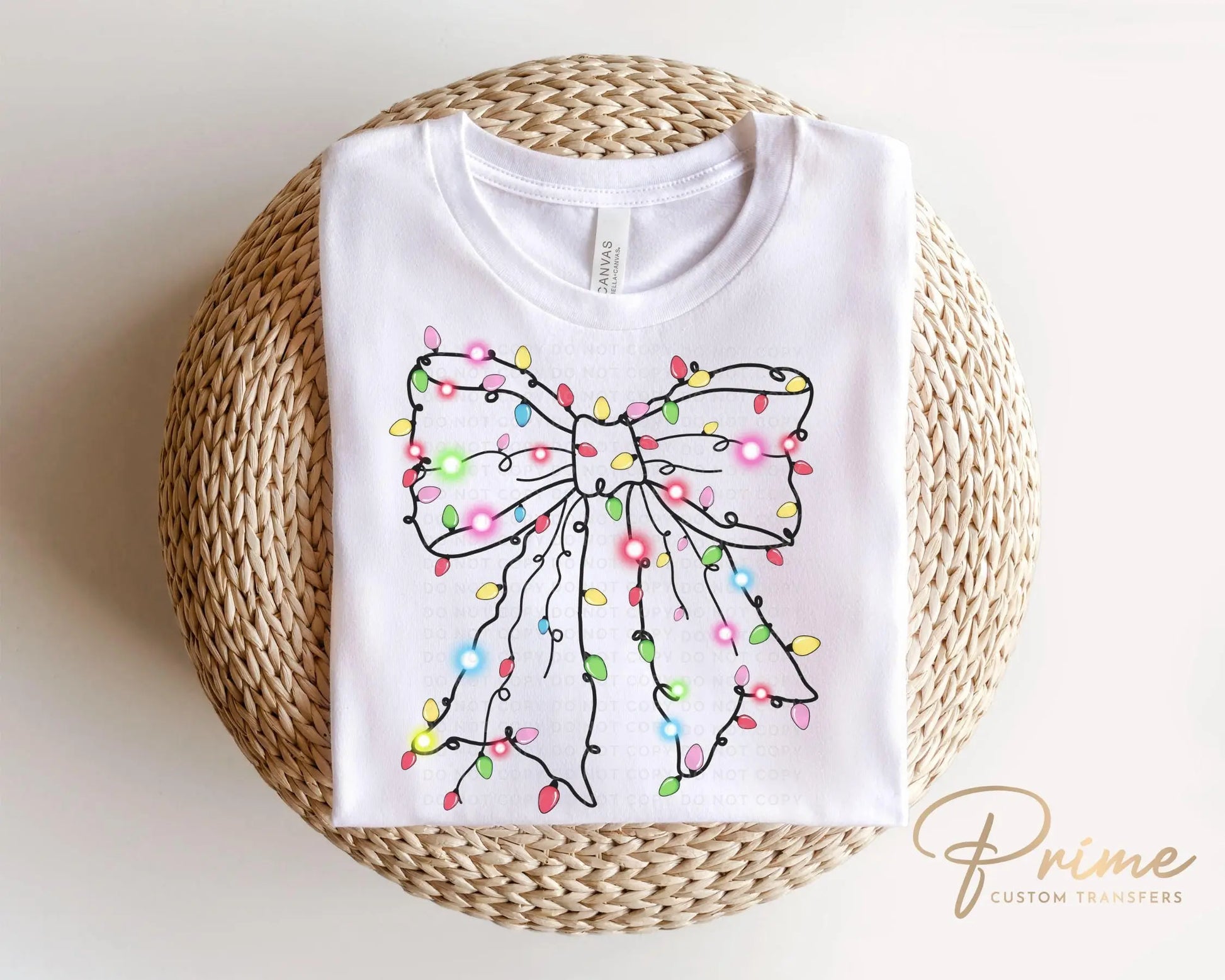 Christmas DTF Transfers, Ready to Press, T-shirt Transfers, Heat Transfer, Direct to Film, Holiday, Girly, Coquette Christmas Light Bow