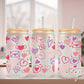 Valentine's Day UV DTF Libbey 16oz Cup Wrap Sticker, Ready to Apply, No Heat, Permanent Adhesive, Waterproof, Glass Can, Love, Doodle Hearts