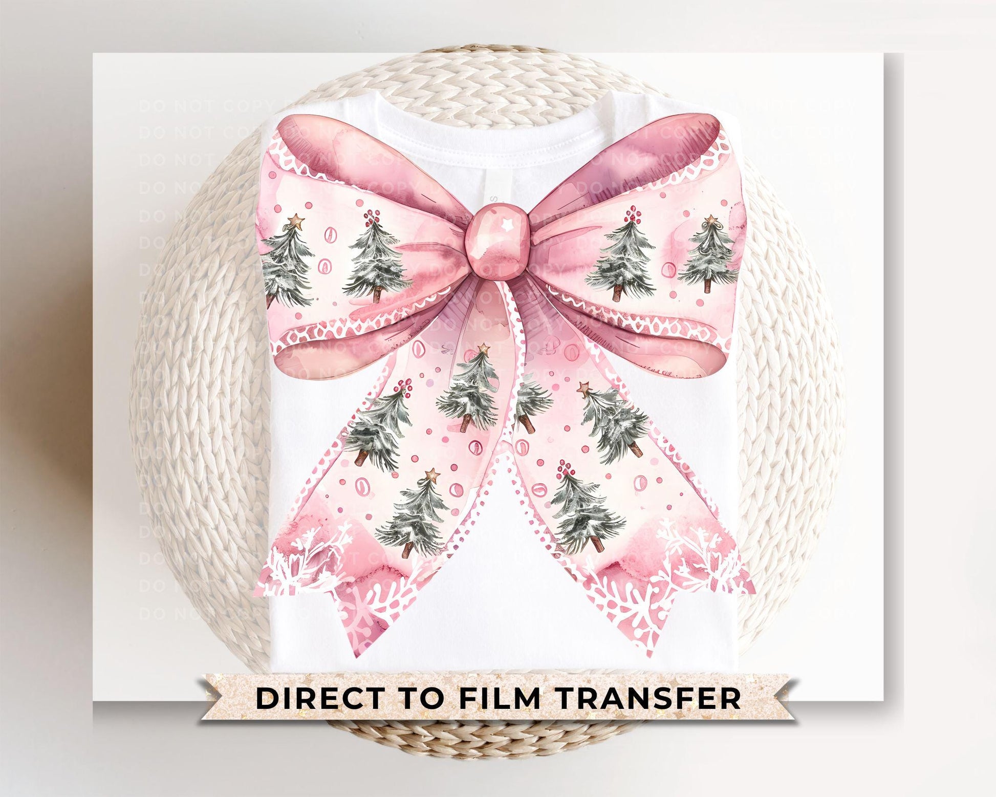 Christmas DTF Transfers, Ready to Press, T-shirt Transfers, Heat Transfer, Direct to Film, Holiday, Coquette Pink Christmas Tree Bow