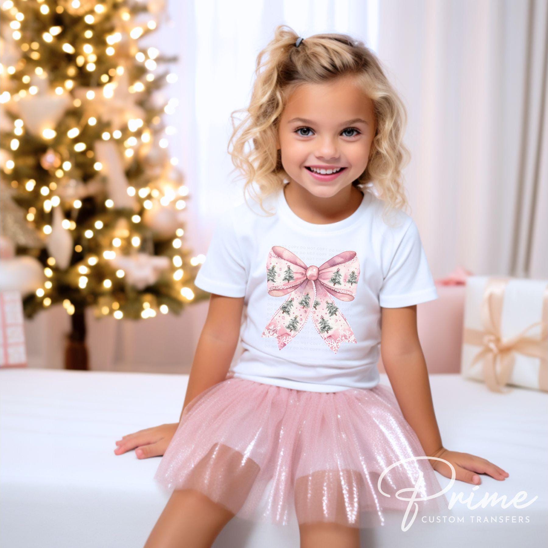Christmas DTF Transfers, Ready to Press, T-shirt Transfers, Heat Transfer, Direct to Film, Holiday, Coquette Pink Christmas Tree Bow