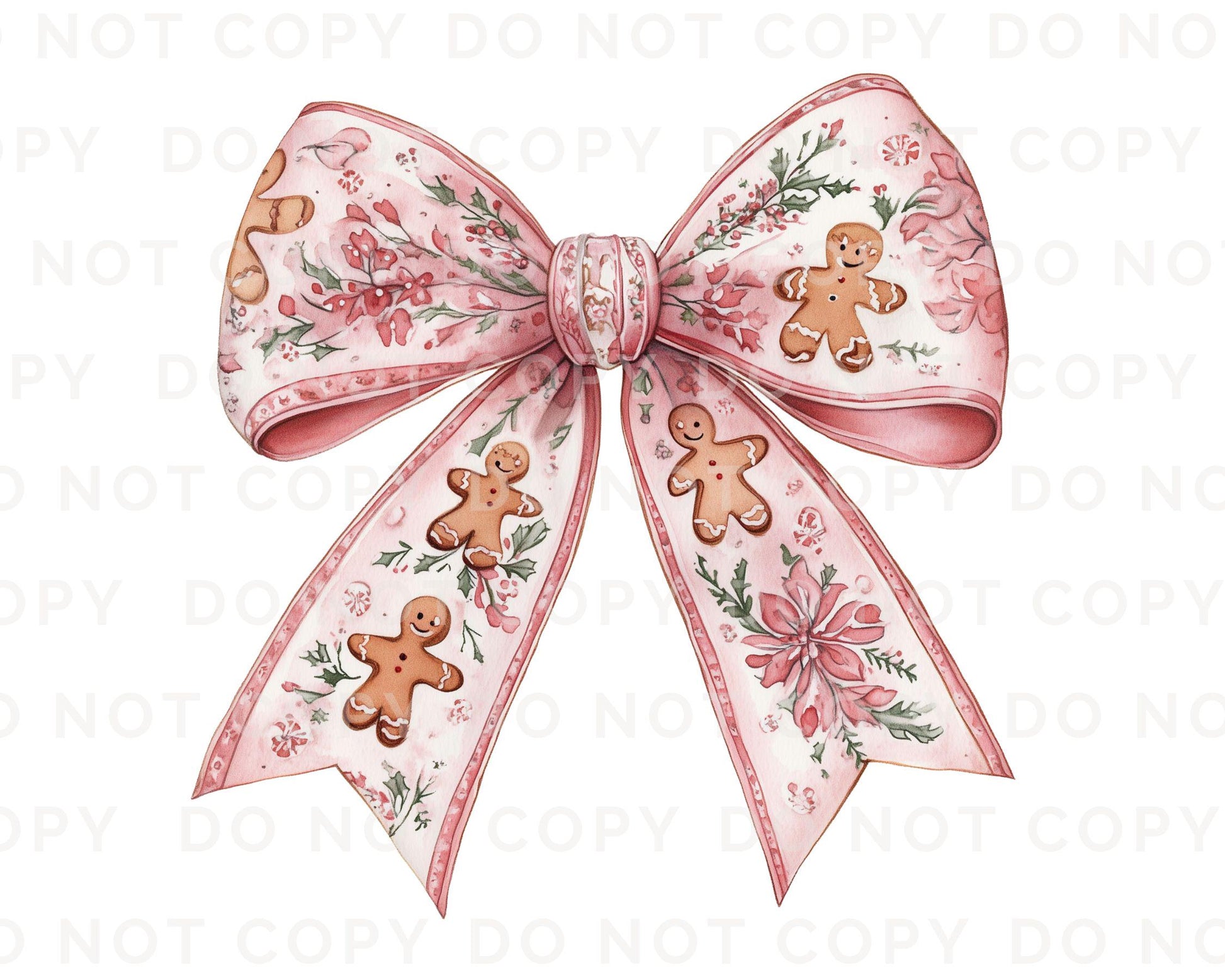 Christmas DTF Transfers, Ready to Press, T-shirt Transfers, Heat Transfer, Direct to Film, Holiday, Coquette Pink Gingerbread Bow